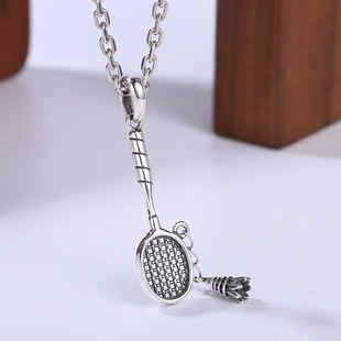 S925 sterling silver badminton racket pendant Internet celebrity tennis racket necklace club competition ornaments prize souvenir silver