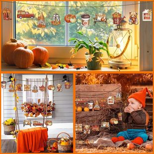 Cross-border New Arrival Autumn Retro Thanksgiving Truck Wooden Ornament Thanksgiving Fall Tree Hanging Ornament Home Decoration