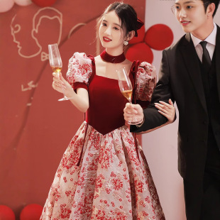 Bridal wine red toasting clothes can be worn at ordinary times engagement skirt 2024 new wedding evening dress large size small autumn