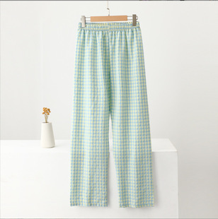 New Plaid Trousers Women's Summer Thin Ins Korean Style Cotton Sports High Waist Slimming Wide Leg Loose Casual Pajama Pants