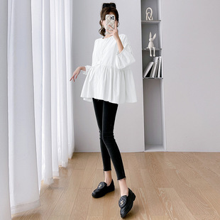 In stock Real shot maternity clothes 2023 new autumn Korean style loose plus size doll shirt top trendy breastfeeding