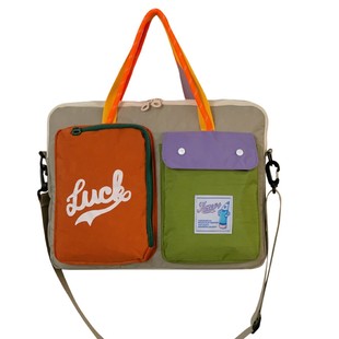 Wholesale computer bag nylon cloth multi-pocket fashion stitching contrast color luggage bag net popular hand shoulder diagonal bag