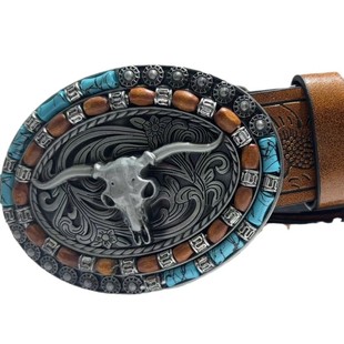Cross-border Western Denim Belt Ngau Big Board Buckle Punk Leather Vintage Belt keyWords Processing Customization