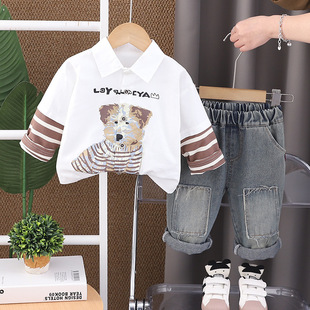 Children's suit Stitching Baby Shirt Two-piece New Spring Casual Western Style Children's Fashionable All-match Spring and Autumn Style