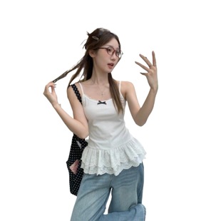 Spring and Summer White Bow Camisole Vest Women's 2025 Inner Slim-fit Lace Hem Beautiful Back Top
