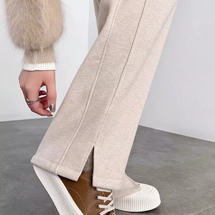 2025 Spring Pregnant Women's Pants Herringbone Pattern Woolen Belly Narrow Wide-leg Pants Lazy Casual Glutinous Rice Pants Trousers