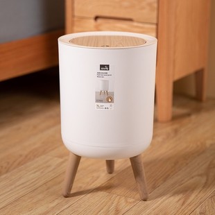 Garbage Trash Household High Foot with Lid Toilet Bathroom Kitchen Non-Bending Waist Waste Paper Basket Log Wind Paper Living Room Storage Bucket
