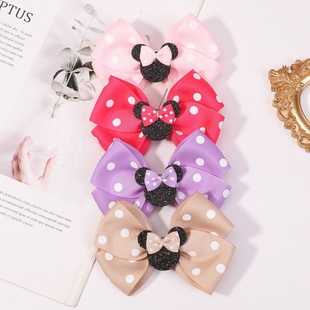 Customized Mickey Mouse Hair Accessories Gretel Glitter Cute Girls Hair Clip Pink Polka Dot Bow Cartoon Hair Clip 2826