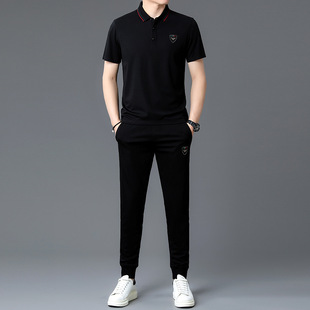 Summer New Men's Casual Suit Lapel Short-sleeved T-shirt Fashion Trend Middle-aged and Young Men's Three-piece Set