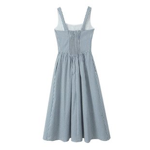 24 Summer New Women's Clothing European and American Style Spice Girl Bow Lace-up Waist Plaid Sleeveless Long Sling dress