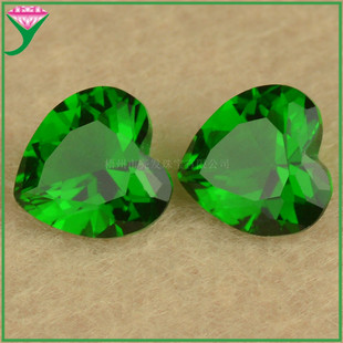 Supply yellow green heart-shaped artificial gem glass emerald light green pointed bottom love heart-shaped ring surface diamond bare stone