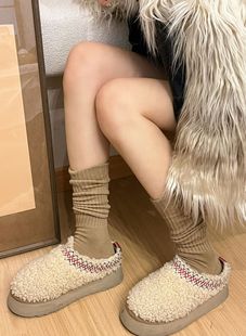 AMUSIVE American Style Pile Socks Knitted Mid-length Socks White Jk Socks Grey Shoeb Socks Ins Style Black Stockings