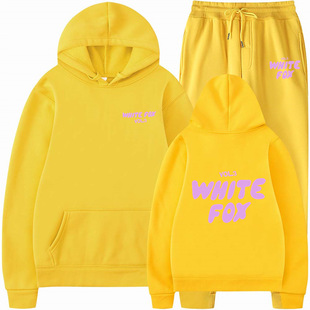 Cross-border Spring Autumn Winter New Fashion Drawstring Sports WHITEFOX Long Sleeve Pullover Hooded Sweatshirt Two-piece Suit