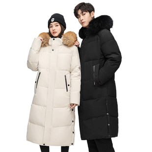 Light Luxury Down Jacket Men's and Women's Cross-border Trendy Brand Over-knee Super Long Thickened Fur Collar Hooded Coat Winter Coat