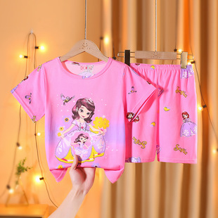 Children's Pajamas suit Girls' Home Clothes Boys Children's Short Sleeve Baby Thin Girls' Air-conditioning Clothes Princess Summer