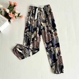 2024 New Beach Anti-mosquito Pants Long Pants Cotton Silk Pajama Pants Artificial Cotton Large Size Pants Summer Anti-mosquito Pants