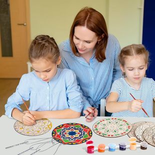 in stock New Wooden Mandala Painting Wood Board suit DIY Children Graffiti Hand Painted Round Wood Pieces Home Decoration
