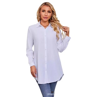 Autumn 2024 New European and American Top Slim Fit Lapel Cardigan Fashion Shirt Black and White Long Sleeve plus size Shirt Women