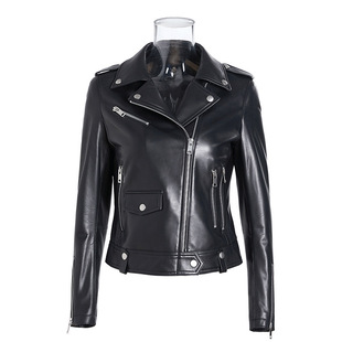 [Haining] Nuofeng 2025 Spring New Leather Motorcycle Leather Women Haining New Coat Short Slim Fit Women