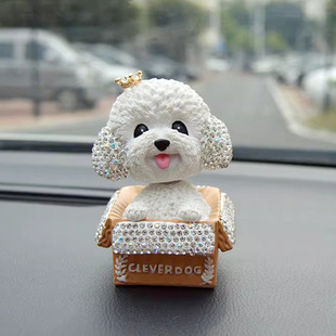 Cute diamond shaking head teddy dog car ornaments car interior accessories creative car center console decoration supplies