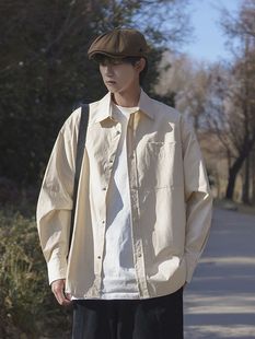 Japanese Vintage cityboy Brown Shirt Men's Autumn Tooling Long Sleeve Shirt American Style oversize Jacket