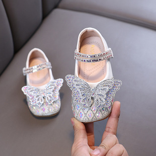 Autumn 2025 New Lady Baby Girl Girl Princess Diamond Shoes Leather Shoes Dance Shoes