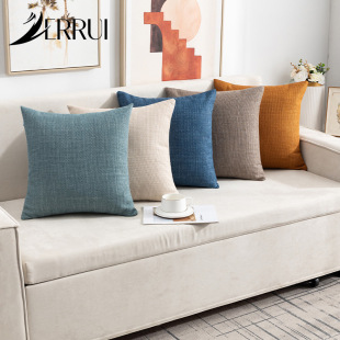 Simple solid color linen pillow cover home living room sofa cushion cover office pillow 45*45cm without core