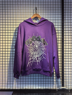 Cross-border Trendy Brand Sp5der 555555 Hot Drilling Foam Letter Spider Web Sweater Men's and Women's Same Hoodie New