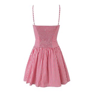 European and American style 2025 spring new two-color plaid button closure strap dress sexy skirt F2-A341