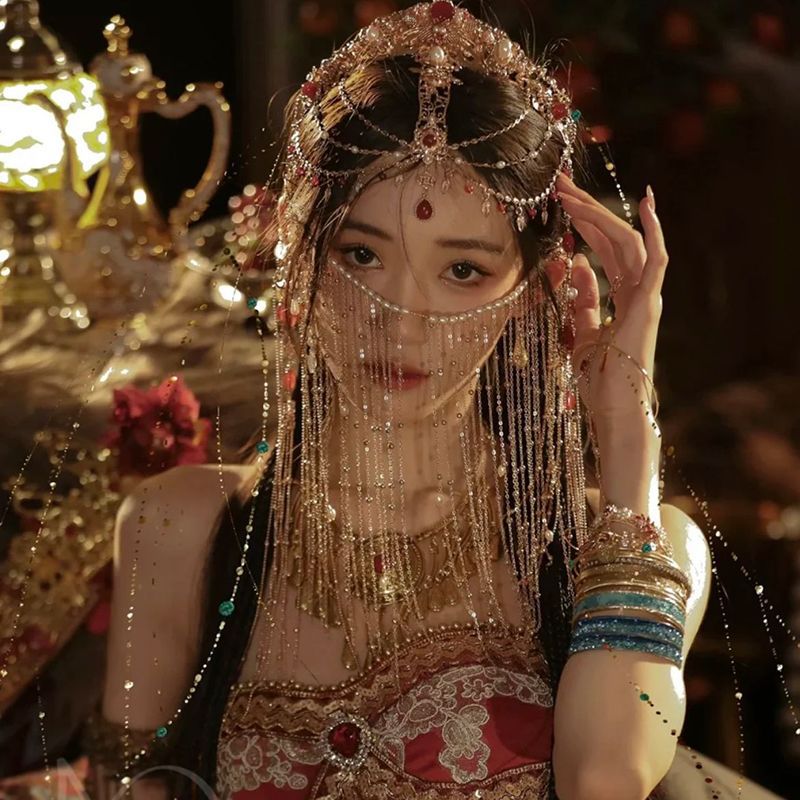 Princess Style Western Hanfu Headwear Dunhuang Forehead Exotic Dancer Tassel Ancient Clothes Hair Accessories Headwear Antique Accessories