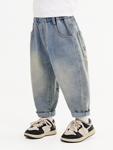 Xianao 2025 Spring New Children's Pants Korean-style All-match Trendy Pants for Boys and Girls Pocket Graffiti Jeans