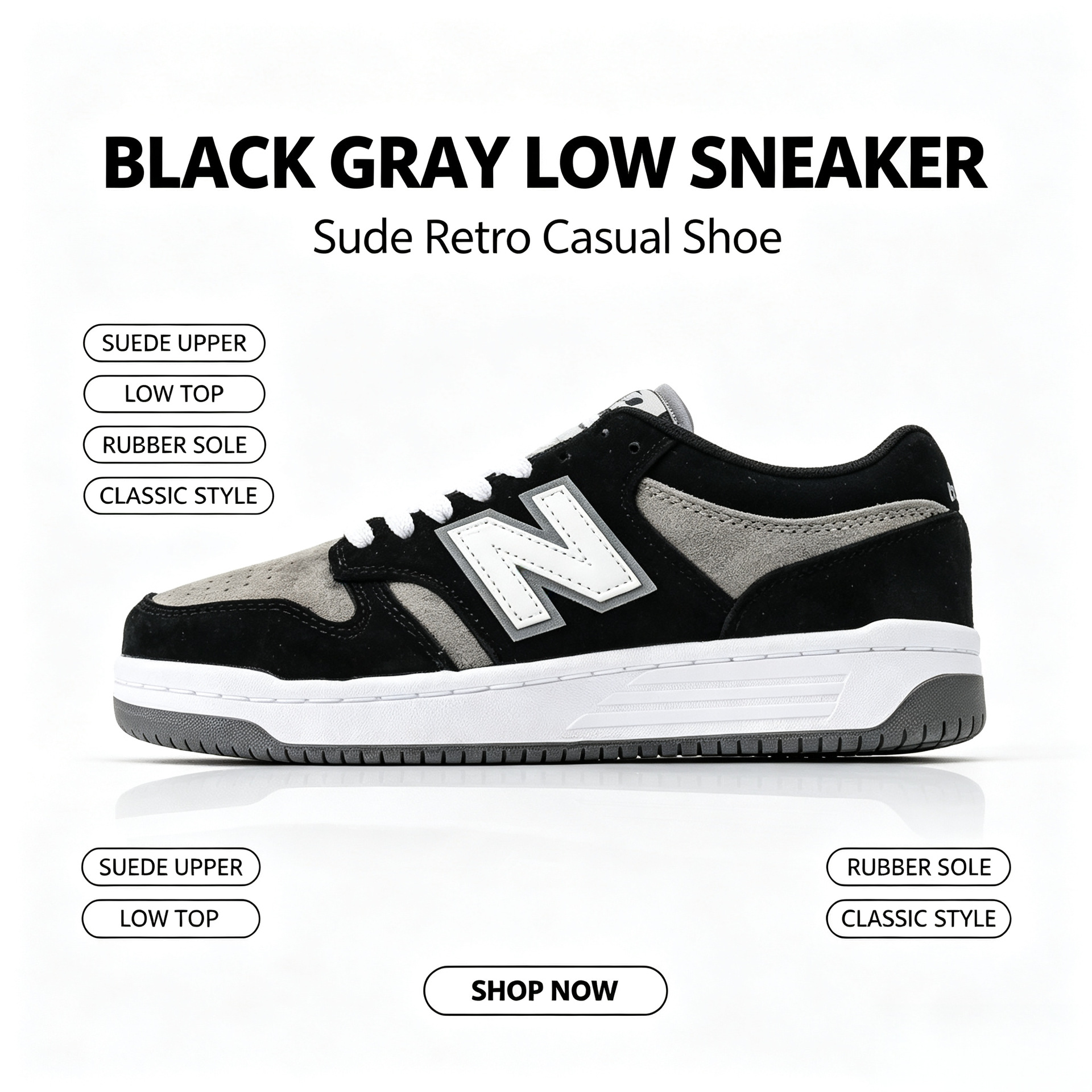 NB480 series shock-absorbing, wear-resistant low-top lace-up casual sneakers, product number: NM480WGW, black and white, white and green shoes