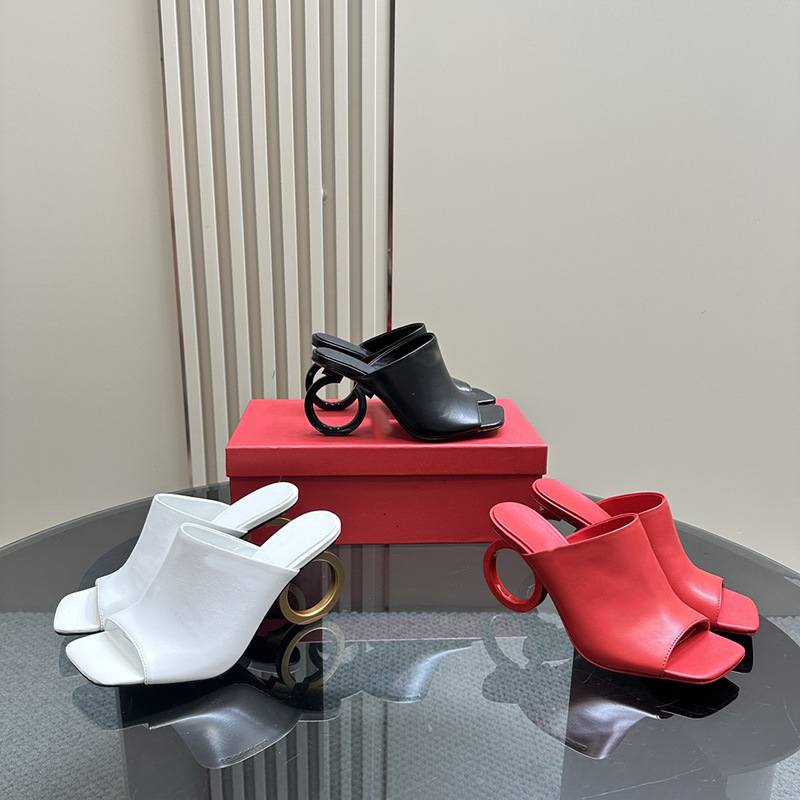 2024 Spring and Summer New Sculpture Heel Open Toe Shoes Genuine Leather Fashion Personalized Square Toe Women's High Heel Sandals and Slippers!