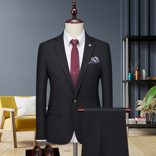 High-end Suit suit Men's Korean-style Single-breasted Rear Split Business Casual Groom Wedding Dress Suit Men's