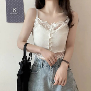 Small Camisole Women's Inner Wear Summer Lace Spice Girl Top Outer Wear Slim-fit Short Base Shirt ins Trendy