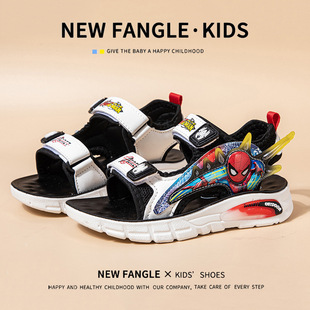 Boys' sandals cartoon 2024 Summer new medium and big children boys' casual beach shoes soft bottom open toe children's shoes