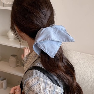 Grey Grey Bow Lace Hair Ring Large Intestine Hair Ring Square High-grade Hair Rope Ponytail Headwear Hair Accessories