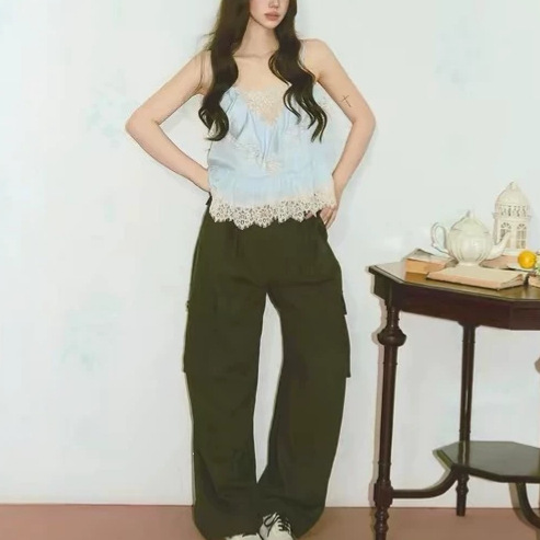 Gentle Temperament, Sea at Dawn, First Love Feeling, Lyocell Satin Lace Trim Camisole for Women