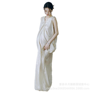 Photo Studio Pregnant Women Photo New Photography Clothing Beautiful Pregnant Mommy Photo White Advanced Sense Big Belly Photo dress
