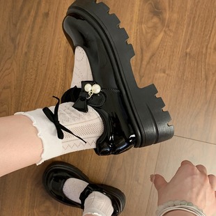 With Skirt French Mary Jane Small Leather Shoes for Women Thick Soles 2024 Summer New Heightening jk Shoes Flats Medium Heel Pearls