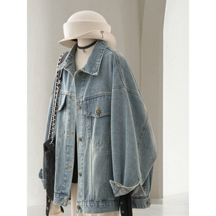 [529 Collection] Washed Blue Denim Coat Women's 2025 New Super Fire Spring Coat Joker Design Sense Korea