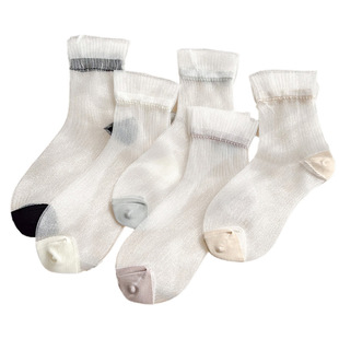 Glass Stockings Women's Summer Thin Mid-Calf Socks Ballet Style Transparent Socks Sweat-Absorbent Breathable Sweet Crystal Socks Women