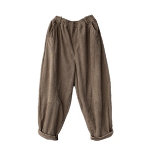 Autumn 2023 New Vintage Corduroy Casual Loose Loose Loose Slimming Solid Color Harlan Trousers for Women