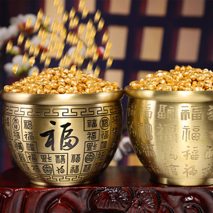 [Factory Wholesale] Pure Brass Baifu Cylinder Small Wine Glass Ornaments Recruiting Rice Caicai Cylinder Small Copper Cornucopia Ashtray