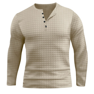 Cross-Border Men's autumn and winter casual long-sleeved T-shirt Amazon independent station solid color V-neck slim pullover sweater men