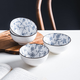 High temperature underglaze color ceramic bowl blue and white high color value creative household tableware a variety of hand color rice bowl into the store small gifts