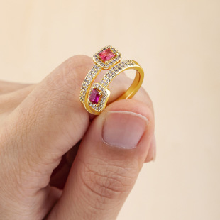 Copper Plated 18K True Gold French Sweet Cool Color Square Zircon Open Ring Women's Elegant Exquisite Stacked Ring