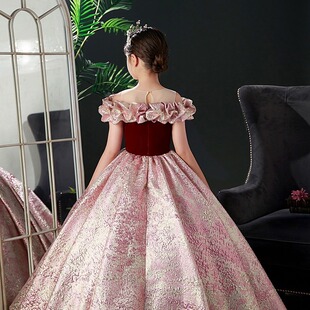 New Red children's host dress female catwalk birthday piano performance girls dress manufacturers supply