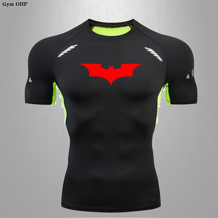 Wide Batman cross-border manufacturers sell men's gym tight T-shirt quick-drying high elastic sports shirt undershirt