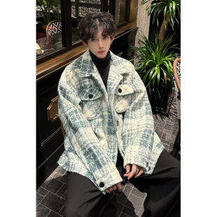 Chanel Style Plaid Jacket 24 Autumn and Winter New Men's Loose Casual American Style Retro Thickened Jacket